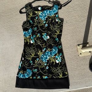 AB Studio Black and Blue Floral Mini Dress